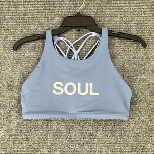 Lululemon SoulCycle Free To Be Serene High Neck Sports Bra Strappy Blue 8 Womens